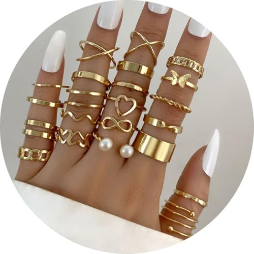 VEOIRXU 22 Stück Boho Gelenk Fingerringe,Stapelbare Midi Ringe Set,Gold Vintage Stapelbarer Ring,Ideal für Geburtstagsfeiern, Abschlussbälle usw