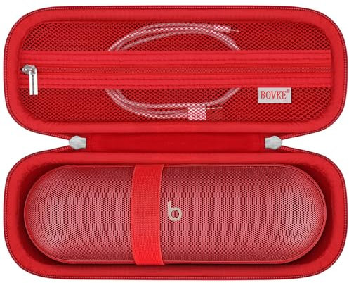 BOVKE Carrying Case Compatible with Beats Pill (2024 release) - Portable Bluetooth Speaker, Beats Pill Wireless Speaker Holder Bag with Extra Mesh Pocket for Charging Cables, Red