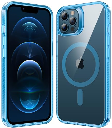 Supdeal Magnetic Case for iPhone 12/12 Pro, Compatible with MagSafe Transparent Not-Yellowing Cover Non-slip Grip Military-Grade Shockproof Magnetic Clear Phone Case, 6.1, Blue