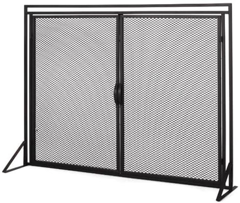 Salvachispas Chimenea Cubierta Protectora de Chimenea Negra con Puertas, Pantalla Protectora de Hierro Forjado para Horno de Leña, Barrera Protectora de Seguridad para Estufas de Leña Domésticas