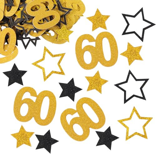 BETESSIN 60 Geburtstag Deko - 100 Stück 60. Geburtstag Konfetti Schwarz Gold - Streudeko Geburtstag 60 - Geburtstagsdeko Frauen - Tischdeko für 60. geburtstag Männer und Frauen