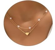 Halora Perlenkette Damen Goldkette Perlen Choker Kette mit Perle Herz Halskette Schmuck Geschenke Gold Pearl Heart Necklace