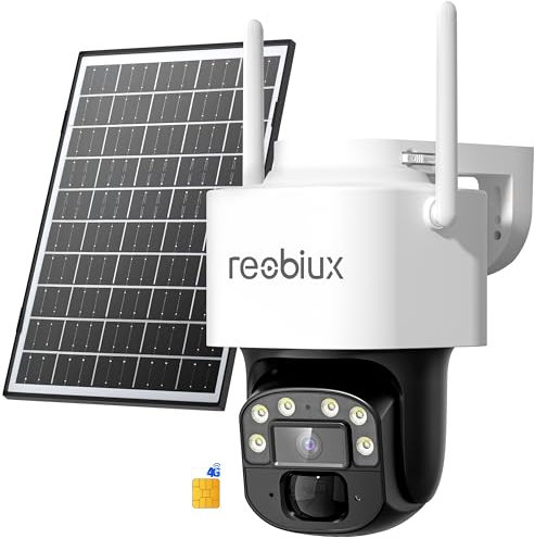 Reobiux 4G LTE Camera Surveillance Exterieur sans Fil, 2K 3MP PTZ Camera Solaire avec Carte SIM sans WiFi, Vision Nocturne, Détection Humaine PIR, Audio Bidirectionnel, Batterie 10400 mAh, IP65