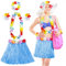 Aomig Hawaii Mottoparty Kostüme Set Rock, Hawaiian Gras Hula Rock Sets, 40cm Lange Hawaiianischer Grasrock mit Halskette Armbänder Haarblume Grasröcke für Cheerleading Strand Party Ostern (Blau)