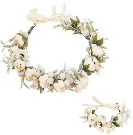 Blumenkranz Haare,Künstliche Blumen Krone,Haar Garland,Blumenkranz Blume Krone Stirnband,Blumen Kranz Stirnband,Einstellbar, Haarreif Blumen für Frauen Hochzeit Party (B)