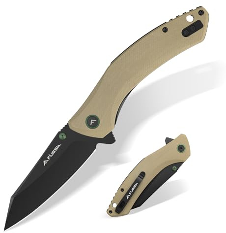FLISSA Klappmesser Taschenmesser, 14C28N Edelstahl, Scharfes Outdoor Messer | G10 Griff, schwarze Titanbeschichtung, EDC Messer mit Taschenclip & Lanyard-Loch, für Outdoor Camping Alltag