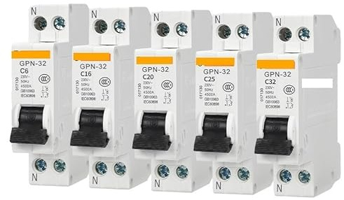 FBANULPEX Interruptor automático para Montaje en Carril ， Disyuntor pequeño 1P+N Microinterruptor de Aire(20A)