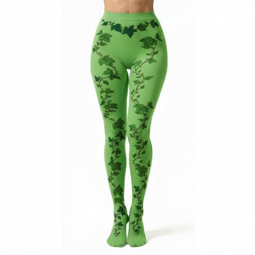 Jecery Women's Green Leaf Tights Female Villain Halloween Costume Accessories Poison Vine Leggings for Halloween, Green, L-XL