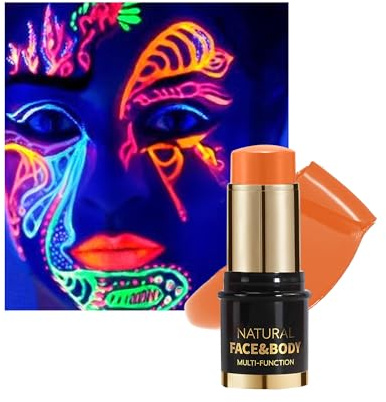 Pinturas corporales UV para la cara, color naranja neón UV, colores mezclables, lavable, fluorescente, pintura corporal para Halloween, carnaval, luz negra, fiesta 03