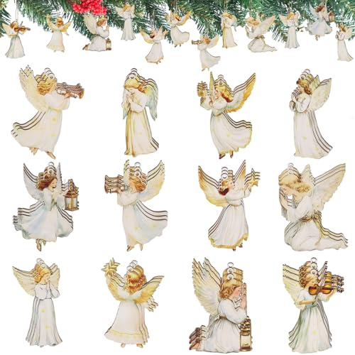 Weihnachtsengel Anhänger, Weihnachtsanhänger Holz Engel, Kleine Engel Anhänger mit Bindeschnur, Weihnachtsbaumschmuck, Weihnachtsbaum Deko Geschenke Figuren, Christbaumschmuck, Glücksbringer