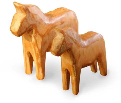 PAEFIU 2 Stücke Holz Schwedisches DalaPferd, Holzpferd Figur, Handgeschnitztes Pferdchen Skulptur, Dalapferd Ornamente, Dalecarlian-Pferd-Kunsthandwerk, Vintage-Tiere für Geschenke, Wohnzimmer
