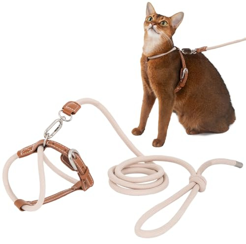 Duuclume Adjustable X-shape Escape Proof Cat Harness and Leash Set for Walking,Sturdy 4.2ft Nylon Rope & Heavy Duty Buckle Lightweight Soft Pet Vest (Brown)