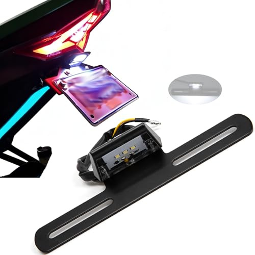 APEBAZY 3 LED Motorcycle Number Plate Light with Frame Holder Rear Tail Motorbike License Plate Light Compatible with Cruiser ATV Scooter etc