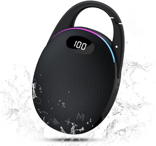 Portable Bluetooth Speaker, Mini Outdoor Bluetooth Speakers with HD Sound, LED Power Display, Big Pro Sound with Punchy Bass,Integrated Carabiner, 25H Playtime, RGB, TWS ,For Outdoor/Party/Travel