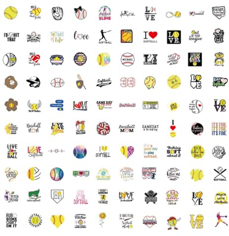DECHOUS Baseball Aufkleber 100 Stück Vinyl Sticker mit Softball Motiven Wasserfest Reißfest für Laptop Skateboard Gepäck Teenager Geschenk