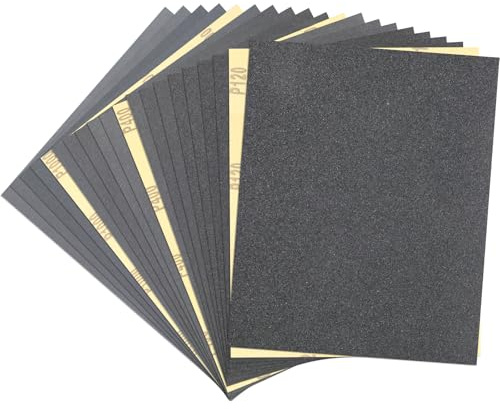 20 Feuilles de Papier de Verre Assorties - Papier à Poncer 120 à 2000 Grains pour Bois, Métal et Carrosserie - Papier Abrasif Humide/Sec 23x28 cm - Idéal pour Ponçage & Finition Automobile et Meubles