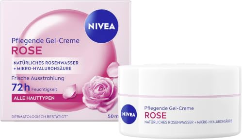 NIVEA Rose Pflegende Gel-Creme, erfrischende Tagespflege mit natürlichem Rosenwasser und Hyaluronsäure, feuchtigkeitsspendende Gesichtspflege für strahlende Haut (50 ml)