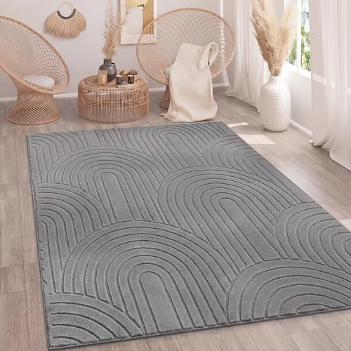 Paco Home Teppich Wohnzimmer Schlafzimmer Hochflor Weich Uni 3D-Optik Pflegeleicht Modernes Design Waschbar Grau, Grösse:80x150 cm