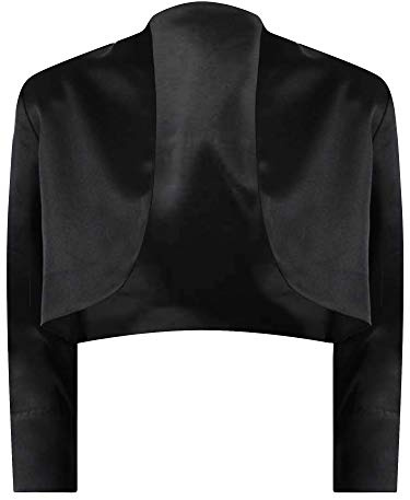 Luxury Divas Black 3/4 Sleeve Satin Bolero Shrug Jacket Size X-Small Black X-Large