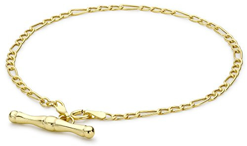 CARISSIMA Women's 9 ct Yellow Gold Hollow 2 mm Figaro Chain T-Bar Bracelet of Length 19 cm/7.5 Inch