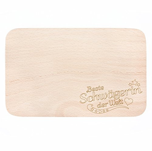 WANDKINGS Frühstücksbrettchen mit Gravur „Beste Schwägerin der Welt“ – aus Holz – 22 x 14,5 x 1 cm