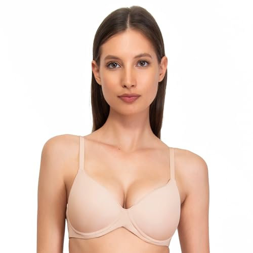 SÌèLEI, Reggiseno con Coppe Graduate, Realizzato in Morbida Microfibra, con Finiture Invisibili e Senza Ferretto, Designed in Italy, Color Cipria, Taglia 1B