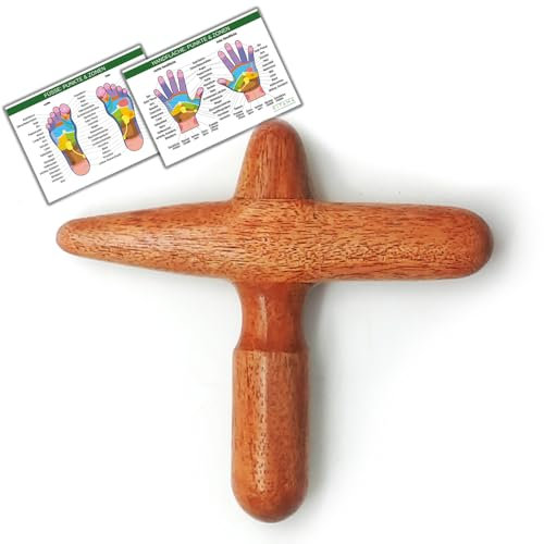 Massageholz Kreuz Massagekreuz als Massagehilfe mit 2 DIN A4 Plakaten zur Selbst-Massage relevanter Zonen & Triggerpunkte aus Echt-Holz