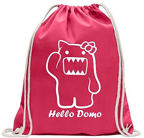 Kiwistar - Turnbeutel - pink - Hello Domo - Fun Rucksack Sport Beutel Gymsack Baumwolle mit Ziehgurt