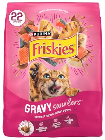 Purina Friskies Gravy Swirlers with Flavors of Chicken, Salmon and Gravy Dry Cat Food - 22 lb. Bag