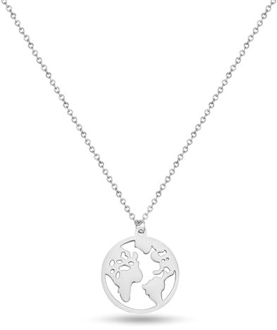 GD GOOD.designs Weltkugel Halskette Silber für Damen - Wasserfest - Verstellbare Weltkette aus Edelstahl I Kette mit Weltkarte Anhänger