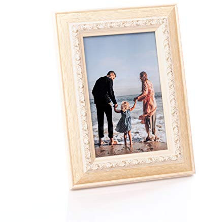 Barock Bilderrahmen für 10x15 cm Fotos - Vintage Fotorahmen in Beige mit Echtem Glas für Schöne Momente | Freistehender Holzrahmen geeignet für Tisch- oder Wandmontage, Hoch- & Querformat