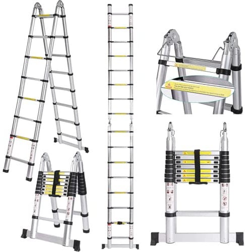 Voluker 5M Escalera Plegable,Escalera Telescópica de Aluminio,Escalera Extensible,2.5M+2.5M,Carga maxima150kg Plata