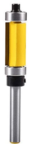 KATUR Top and Bottom Bearing Flush Trim Router Bits, Woodworking Milling Cutter Router Bit with 1/4 Inch Shank and 25mm Cutting Length (Yellow,1/4 Shank,25mm Depth)