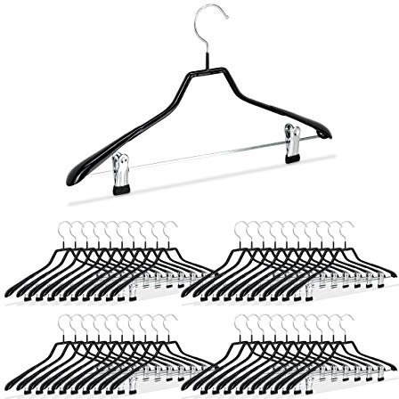 Relaxdays Pack de 40 Perchas Ropa Antideslizantes con Pinzas, Metal y PVC, Negro, 42 cm