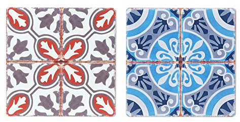Set 2 Dessous de Plat Rétro 1, Motifs Carreaux de ciment, L 16 cm