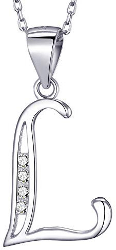 MASADA 925 Silber Buchstaben-Halskette - Initialen-Anhänger mit Zirkonia-Steinen - Buchstabe L - 46 cm Kette mit Samtbeutel