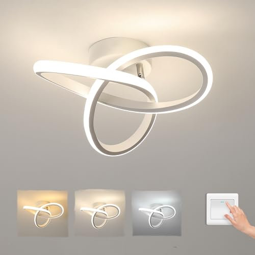 Osairous Deckenlampe LED Modern Design, 20W 2200LM Deckenleuchte Weiß Acryl, LED Deckenbeleuchtung 3 Farben 3000K/4500K/6500K Kreative Blumenform für Schlafzimmer Küche Wohnzimmer, Dia 25cm