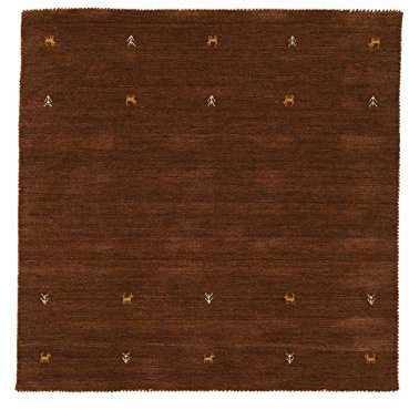 carpetfine Wollteppich Gabbeh Uni Quadratisch Braun 250x250 cm | Moderner Teppich für Wohn- und Schlafzimmer
