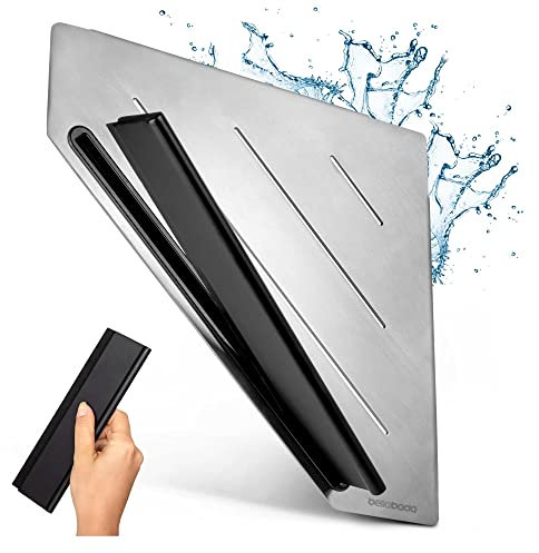 bellabada 2en1 Tablette douche inox avec raclette/Etagere douche inox avec percage/Tablette douche tient et s'adapte dans tous les coins/Etagere douche angle allie design & fonction