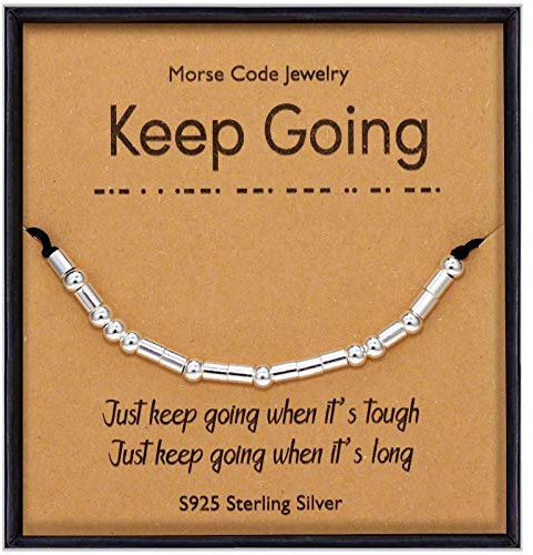 Suyi Inspirational Morse Code Armband für Frauen Mädchen 925 Sterling Silber Perlen Armbänder für Freund Tochter Freundin Frau Frau Mitarbeiter Keep Going