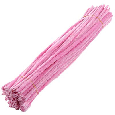 ikasus 100 Stück Pfeifenputzer Bastelset,Pfeifenreiniger Bunt zum Basteln,Pipe Cleaner Biegeplüsch zum Formen,Chenilledraht für Kinder Erwachsene DIY Deko Bastelbedarf und Dekorieren,Hell-Pink
