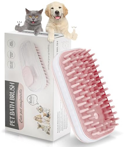 Uoking Pet Bath Brush with Shampoo Dispenser - Soft Silicone Dog and Cat Massage Brush for Effortless Grooming - Pink