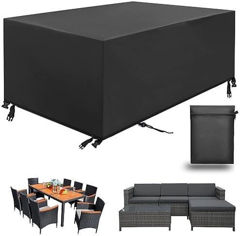 Housse Salon de Jardin, Housse de Table Jardin Rectangulaire, Couverture de Protection Meubles Bâche Salon de Jardin Imperméable Anti-UV, Bache Table Exterieur (Schwarz, 213*132*72cm)