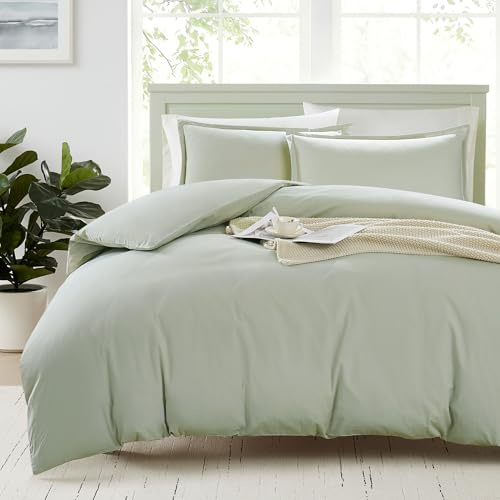 LANE LINEN 100% Bio-Baumwolle Twin Bettbezug-Set, 2-teilig (1 Bettbezug, 1 Kissenbezug), reine Bio-Langstapel-Baumwolle, Perkal-Gewebe, atmungsaktiv, Knopfverschluss Bettbezug - Mineral