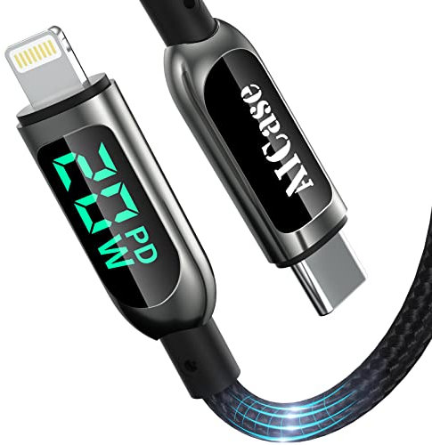 AICase USB C Auf Lightning-Kabel, 1,2 m Lade-Synchronisierungskabel mit LED-Display, kompatibel mit iPhone 13 13 Pro 12 Pro Max 12 11 X XS XR 8 Plus, Airpods Pro, unterstützt Power Delivery (1,2 m)