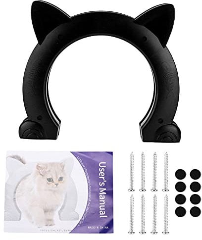 Puerta para Gatos, diseño sin barreras, Interior con Forma de Cabeza de Gato, Puerta de plástico para Paso de Gato con patrón de Hueso de pez (8,9 x 10,4 x 2,2 Pulgadas)(Negro)