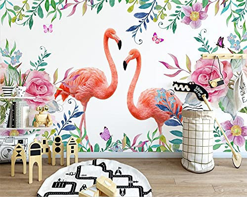 MUMUWUSG Fototapete 3D Effekt Farbe Blume Pflanze Flamingo Vlies Tapeten Wandtapete Xxl Moderne Wanddeko Design Wand Dekoration Wohnzimmer Schlafzimmer Büro 300X210Cm