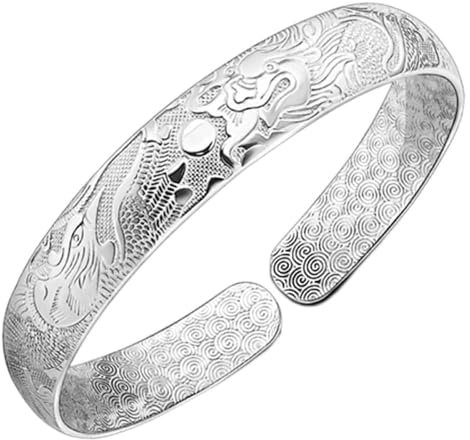 ADGJL Bracelet Argent Femme,Bracelet Plaqué pour Femmes Style Chinois Dragon Phoenix Gravure Charmant en Bracelets D'Amitié Meilleur Ami Cadeau Anniversaire De Noël