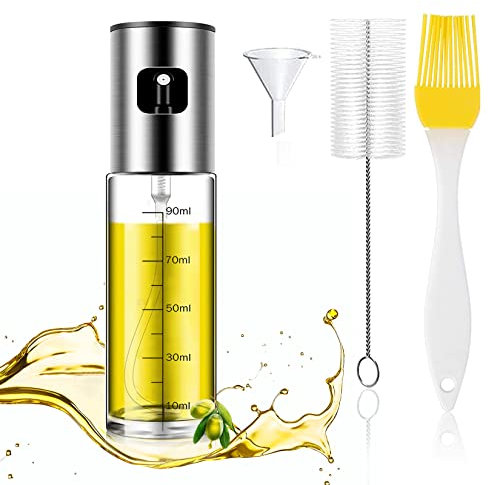 YongHang Öl Sprühflasche 100ml speiseöl Ölsprüher sonnenblumenöl Ölspender rapsöl Spritzgerät ölflasche mit gratis Tube Bürste und Trichter für Kochen Heißluftfritteuse Salate BBQ Grillen (100ml*1)