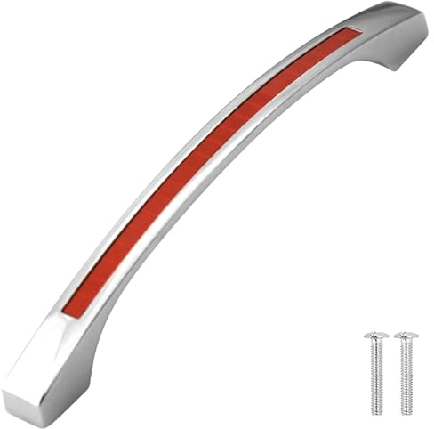 Decoranddecor Glow Bow Polished Chrome Kitchen Bathroom Bedroom Cabinet Door Knobs Drawer Furniture Handles (224mm Hole Center, Chrome + Red)